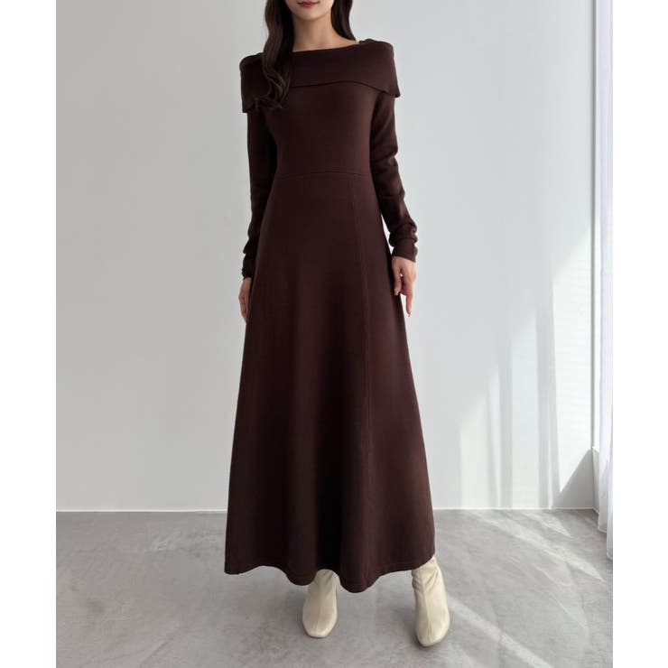 CENEA オフショル風スクエアネックロングニットワンピ | JUNOAH | 詳細画像17 