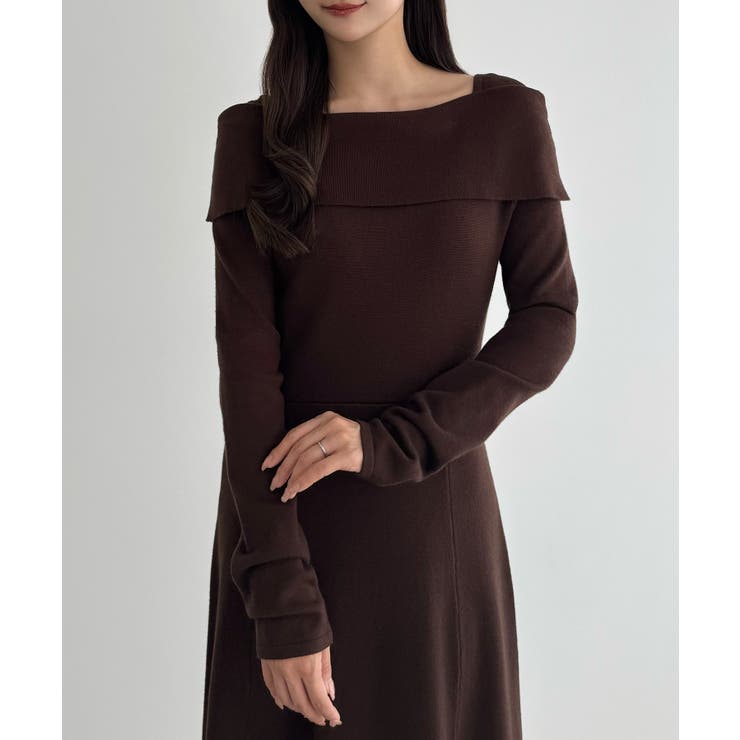 CENEA オフショル風スクエアネックロングニットワンピ | JUNOAH | 詳細画像18 