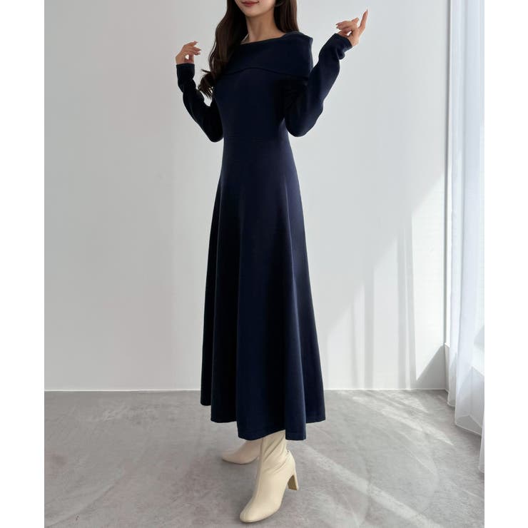 CENEA オフショル風スクエアネックロングニットワンピ | JUNOAH | 詳細画像21 