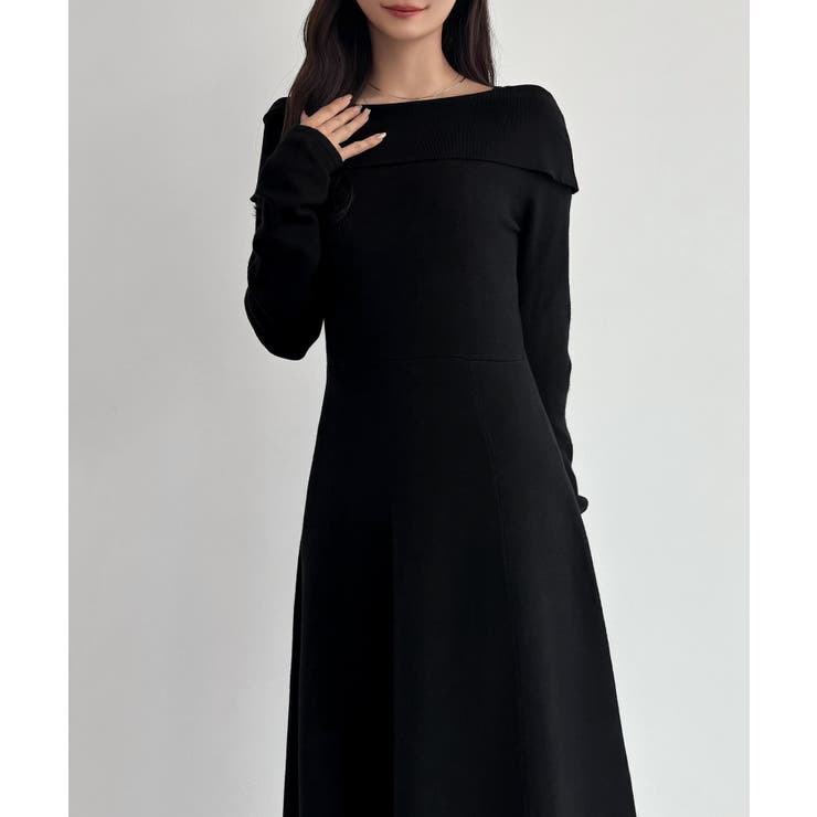 CENEA オフショル風スクエアネックロングニットワンピ | JUNOAH | 詳細画像4 