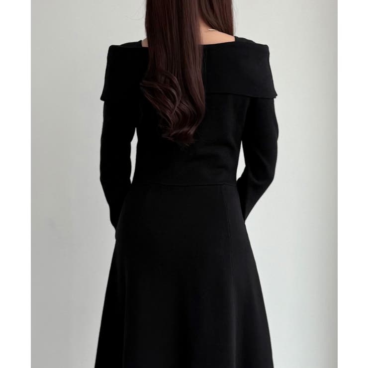 CENEA オフショル風スクエアネックロングニットワンピ | JUNOAH | 詳細画像5 