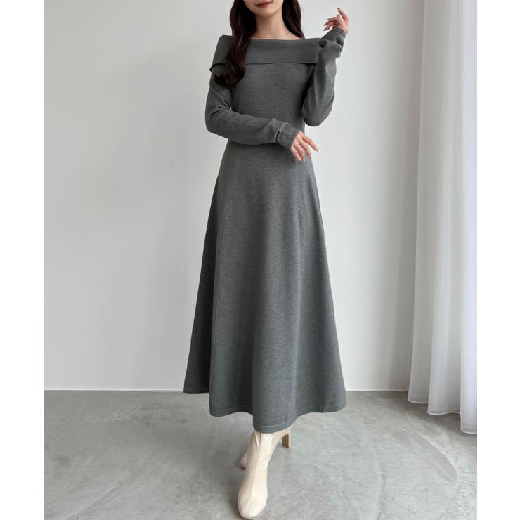 CENEA オフショル風スクエアネックロングニットワンピ | JUNOAH | 詳細画像6 