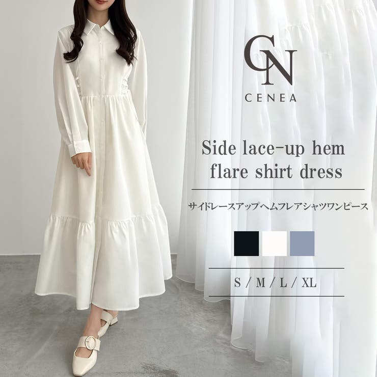CENEA サイドレースアップヘムフレアシャツワンピース | JUNOAH | 詳細画像1 