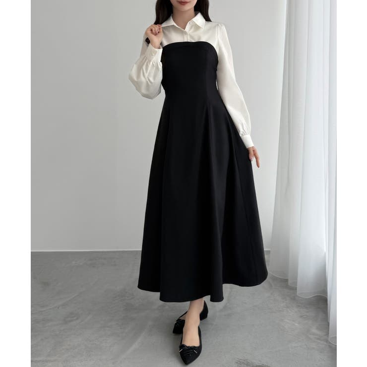 ブラック | シャツドッキングフレアワンピース | JUNOAH