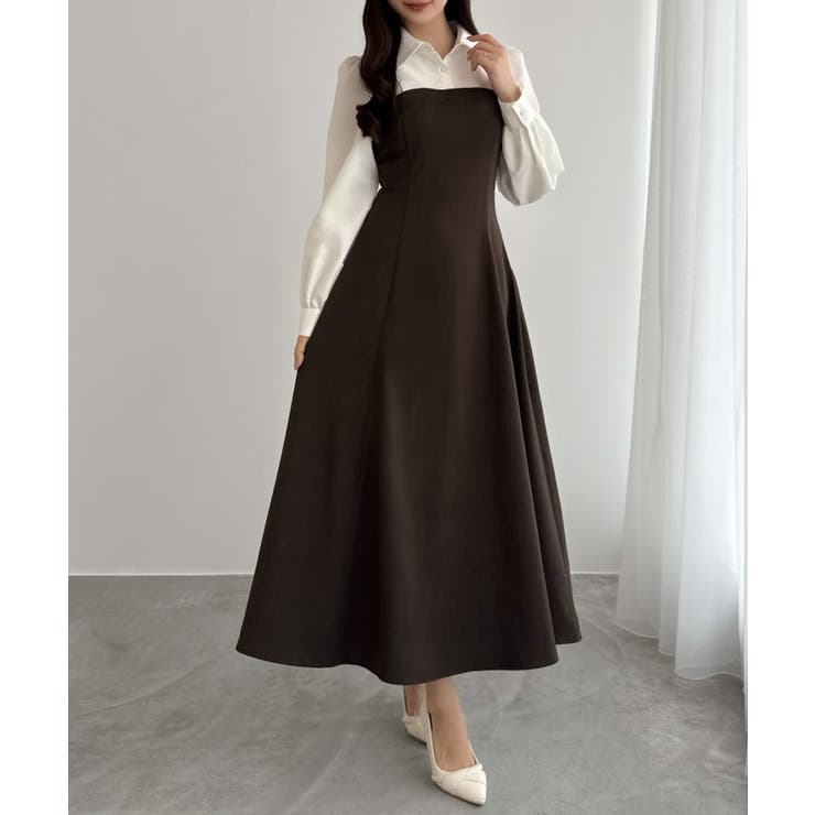 ブラウン | シャツドッキングフレアワンピース | JUNOAH