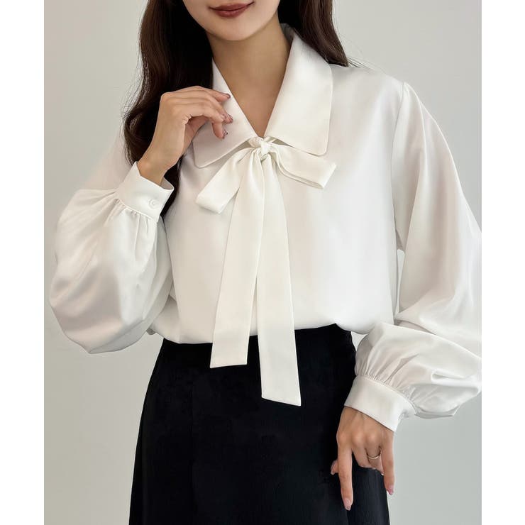 ホワイト | CENEA 【リボン取り外し可能】ボウタイブラウス | JUNOAH