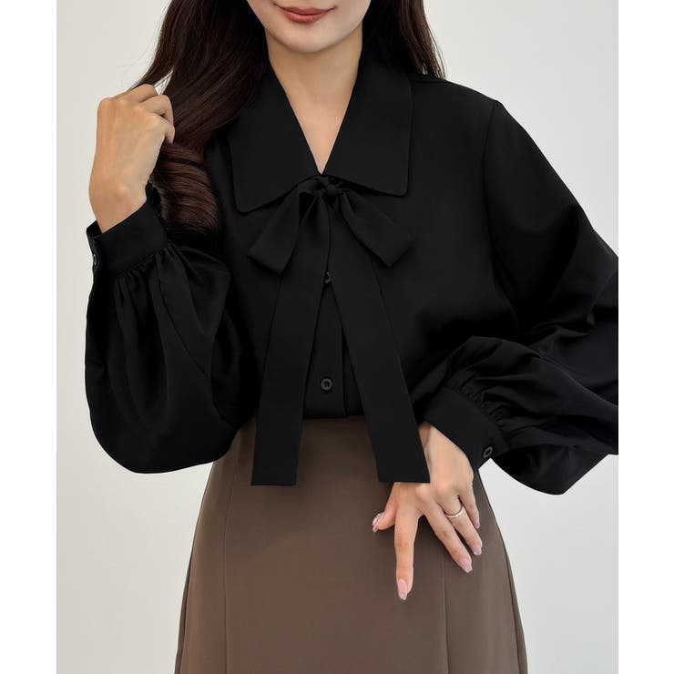 ブラック | CENEA 【リボン取り外し可能】ボウタイブラウス | JUNOAH