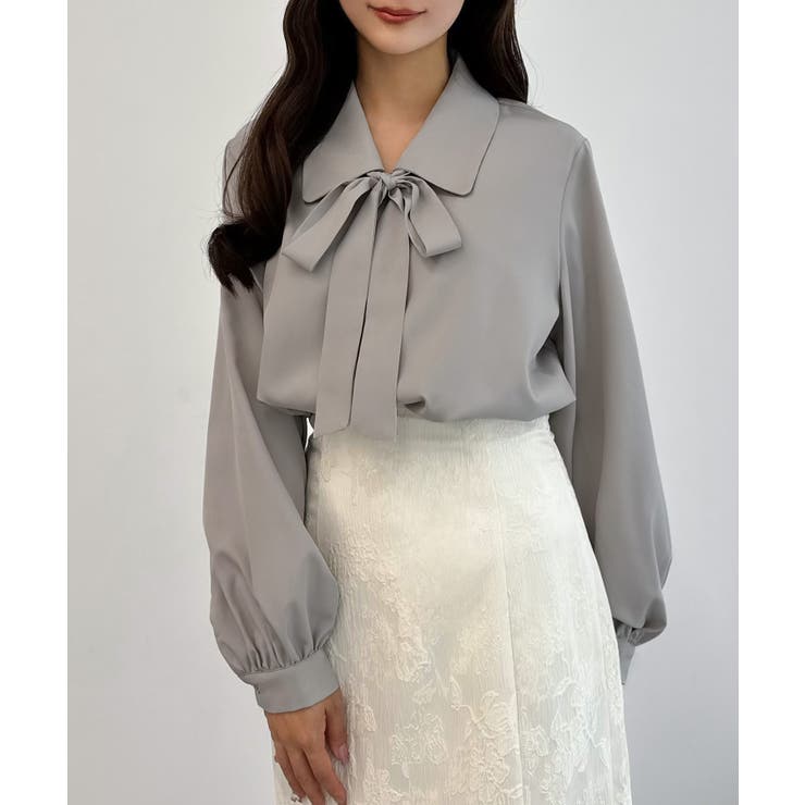 ライトグレー | CENEA 【リボン取り外し可能】ボウタイブラウス | JUNOAH