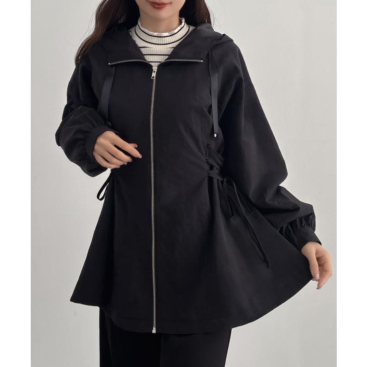 ブラック | CENEA サイドレースアップマウンテンパーカー | JUNOAH