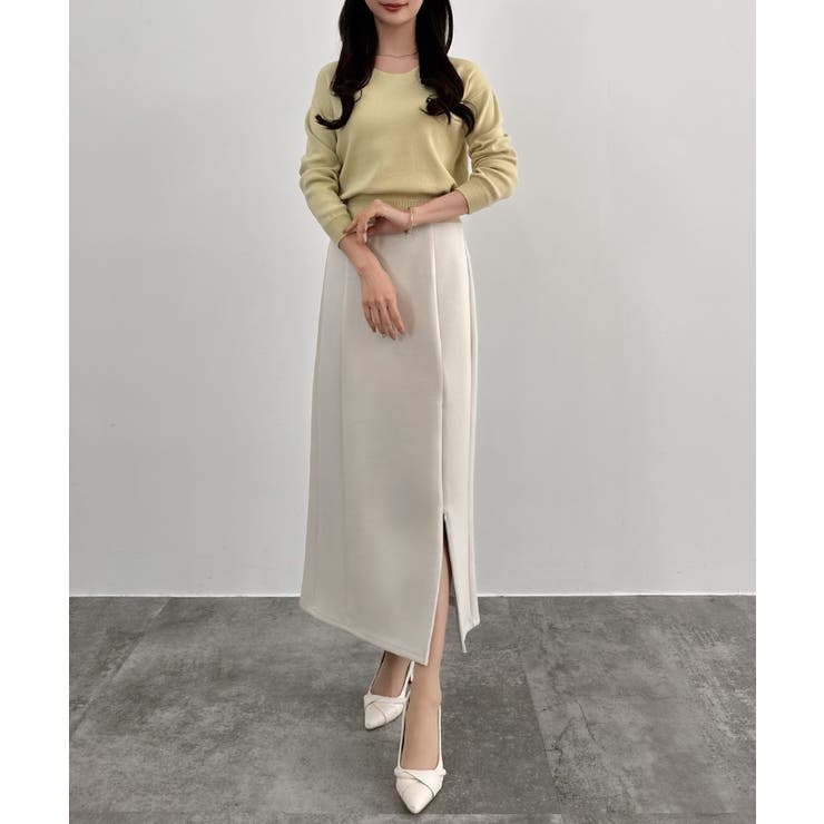 CENEA キーネックトップス＋裾ファスナーＩラインスカート | JUNOAH | 詳細画像10 