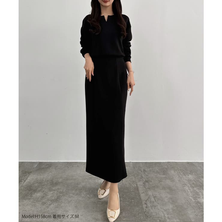 CENEA キーネックトップス＋裾ファスナーＩラインスカート | JUNOAH | 詳細画像2 