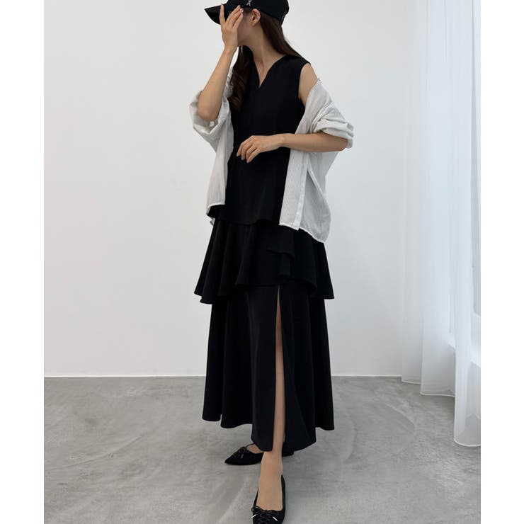 ブラック | CENEA スリットティアードワンピース | JUNOAH