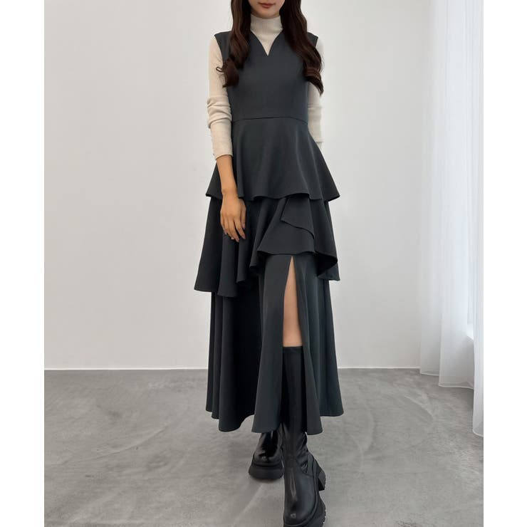 チャコール | CENEA スリットティアードワンピース | JUNOAH