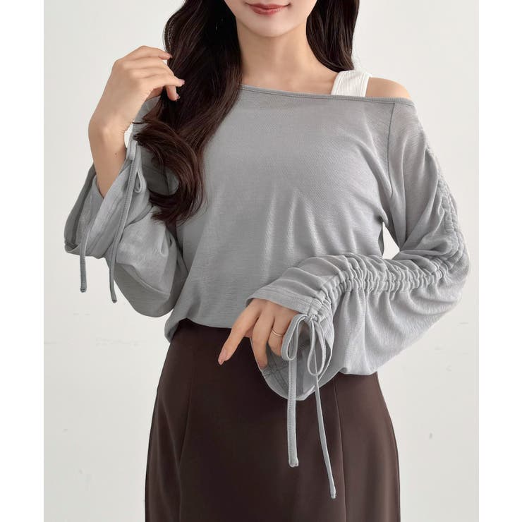 ライトグレー | CENEA 【取り外し可能パット付き】袖ドロストカットソー＋リブタンクトップSE… | JUNOAH