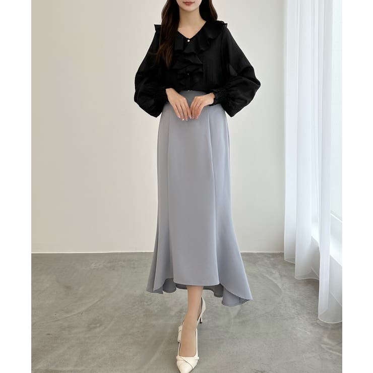 CENEA Vネックフレアラッフルブラウス | JUNOAH | 詳細画像10 