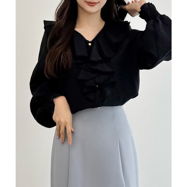 CENEA Vネックフレアラッフルブラウス | JUNOAH | 詳細画像11 