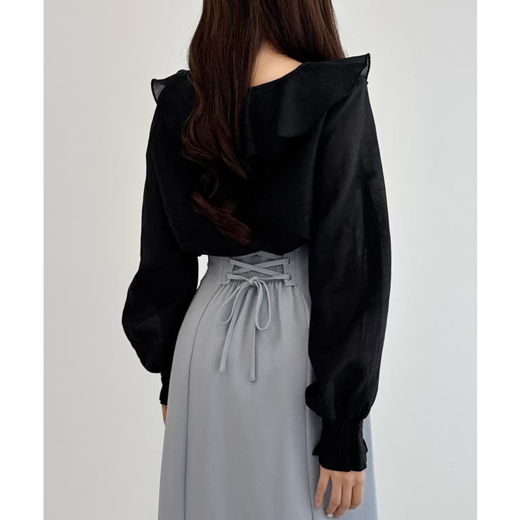 CENEA Vネックフレアラッフルブラウス | JUNOAH | 詳細画像12 