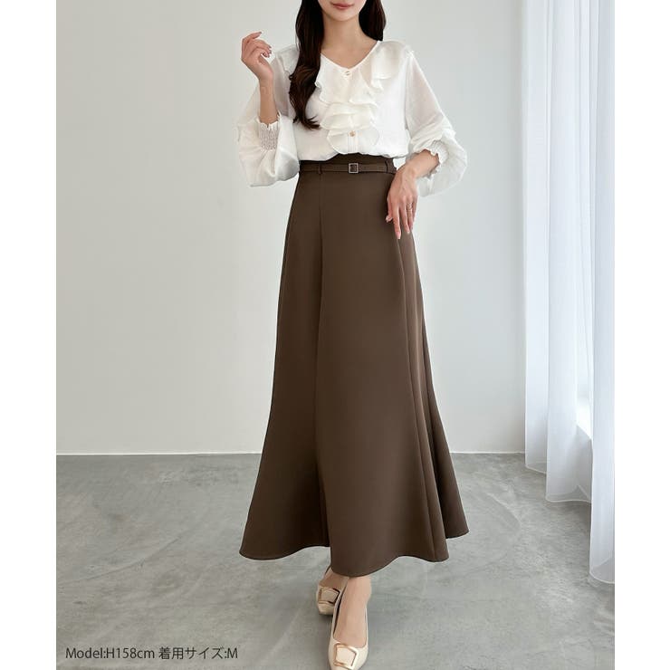 CENEA Vネックフレアラッフルブラウス | JUNOAH | 詳細画像2 