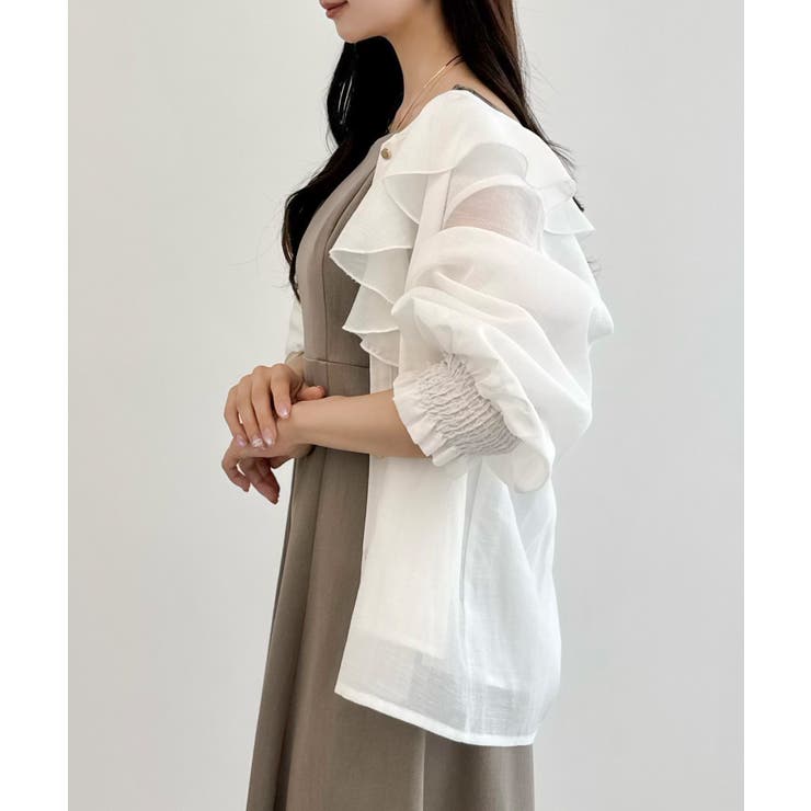 CENEA Vネックフレアラッフルブラウス | JUNOAH | 詳細画像4 