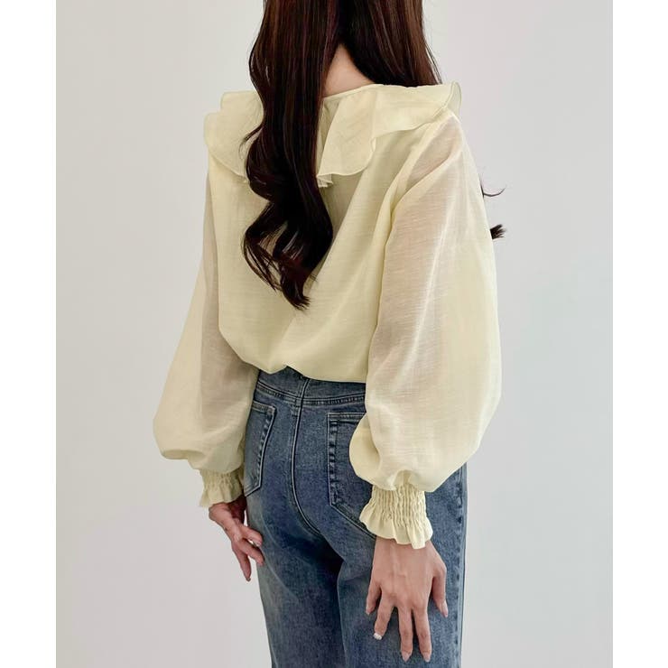 CENEA Vネックフレアラッフルブラウス | JUNOAH | 詳細画像7 