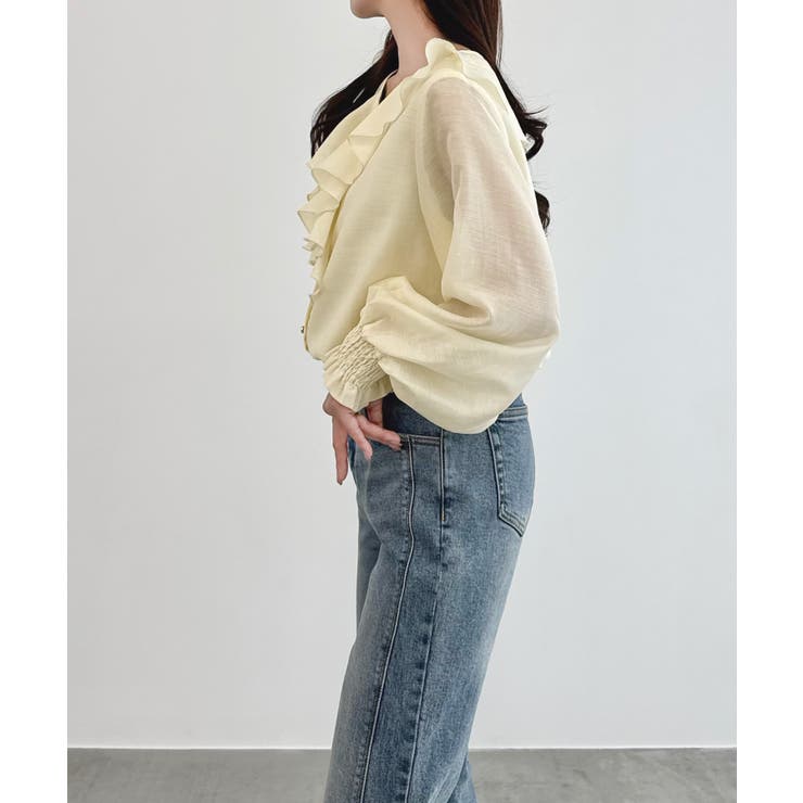 CENEA Vネックフレアラッフルブラウス | JUNOAH | 詳細画像8 