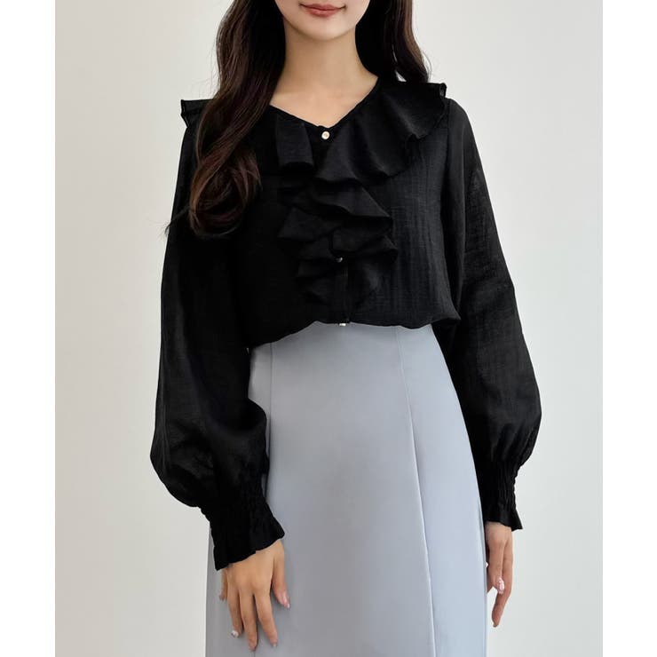 CENEA Vネックフレアラッフルブラウス | JUNOAH | 詳細画像9 