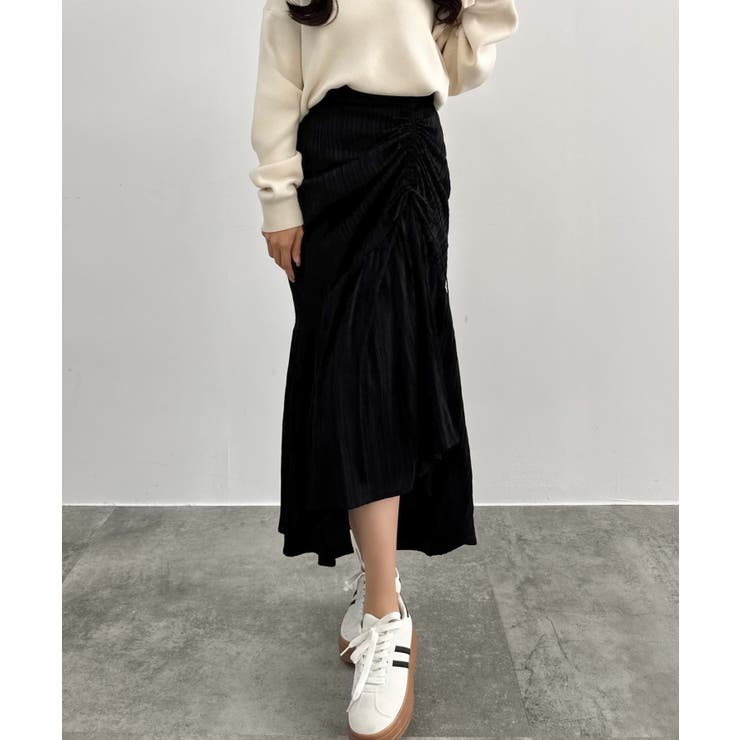 ブラック | CENEA ドロストギャザーフレアスカート | JUNOAH