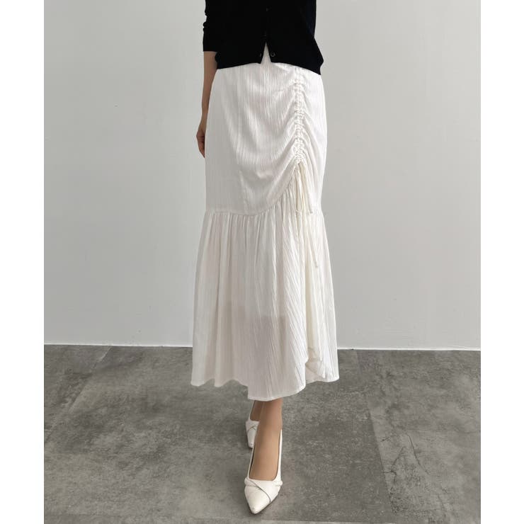 ホワイト | CENEA ドロストギャザーフレアスカート | JUNOAH