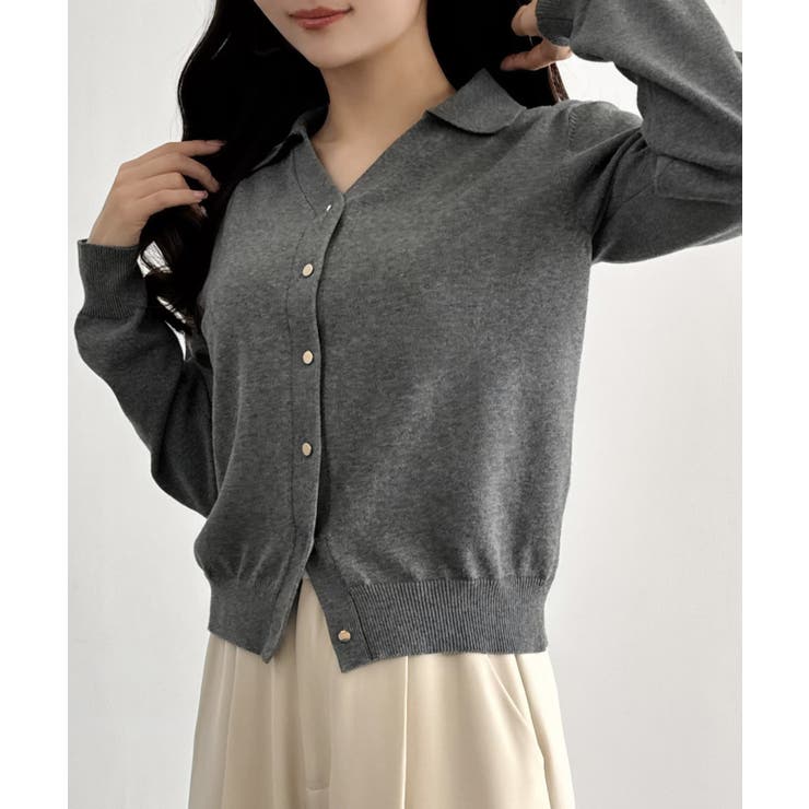 チャコール | CENEA ポロネックカーディガン | JUNOAH