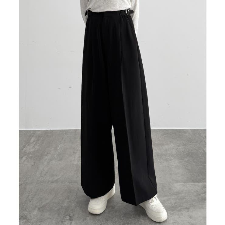 ブラック | CENEA サイドベルトワイドストレートパンツ | JUNOAH