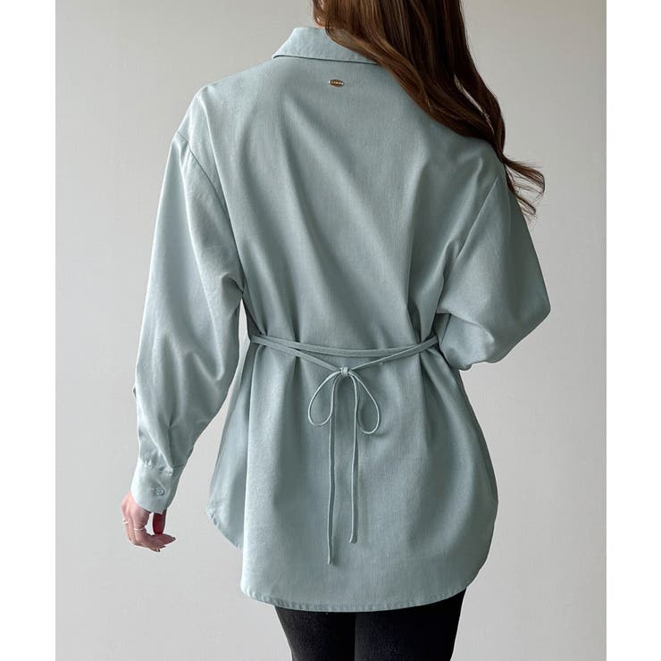 ライトブルー | CENEA ベルト付きリネン混シャツ | JUNOAH