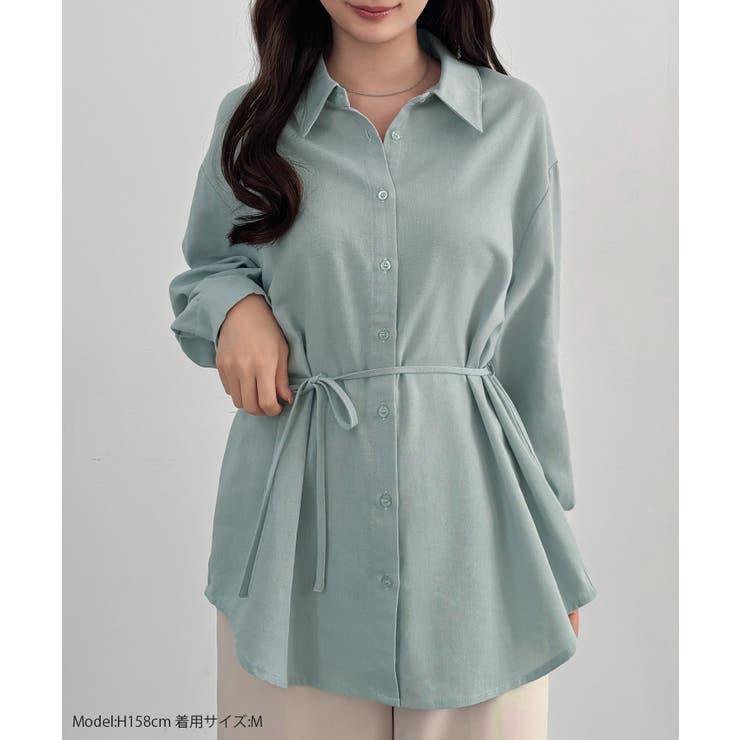 CENEA ベルト付きリネン混シャツ | JUNOAH | 詳細画像2 