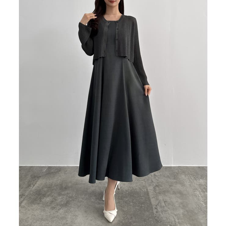 チャコール | CENEA シアーラメニット＋フレアキャミワンピースSET | JUNOAH