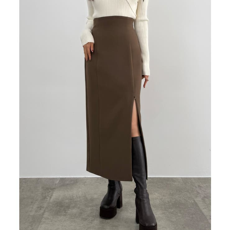 ブラウン | CENEA ハイウエストジップIラインスカート(通年生地) | JUNOAH