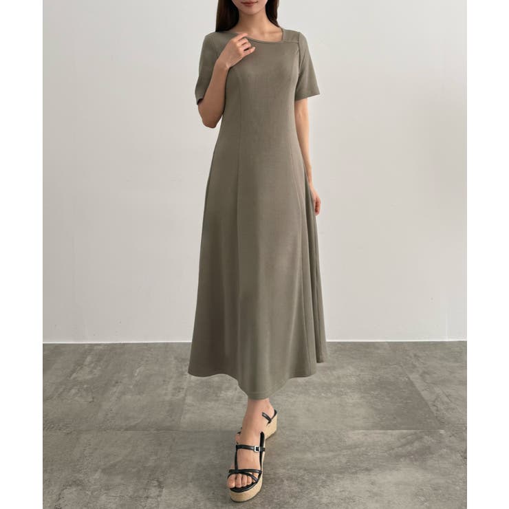 CENEA アシンメトリーネックリブフレアワンピース | JUNOAH | 詳細画像3 