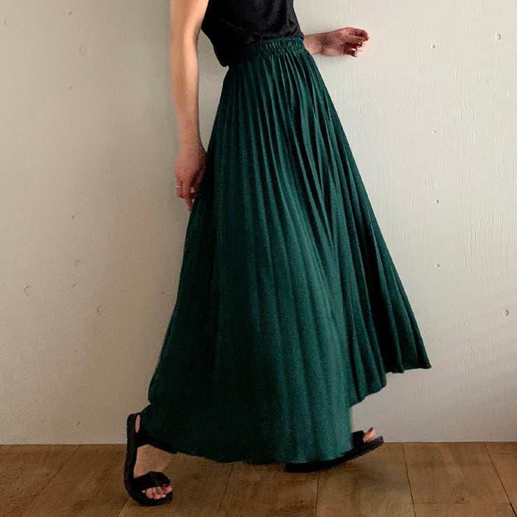 グリーン | プリーツロングスカート/人気/韓国ファッション/大人/プチプラ/春夏秋冬 | JUNOAH