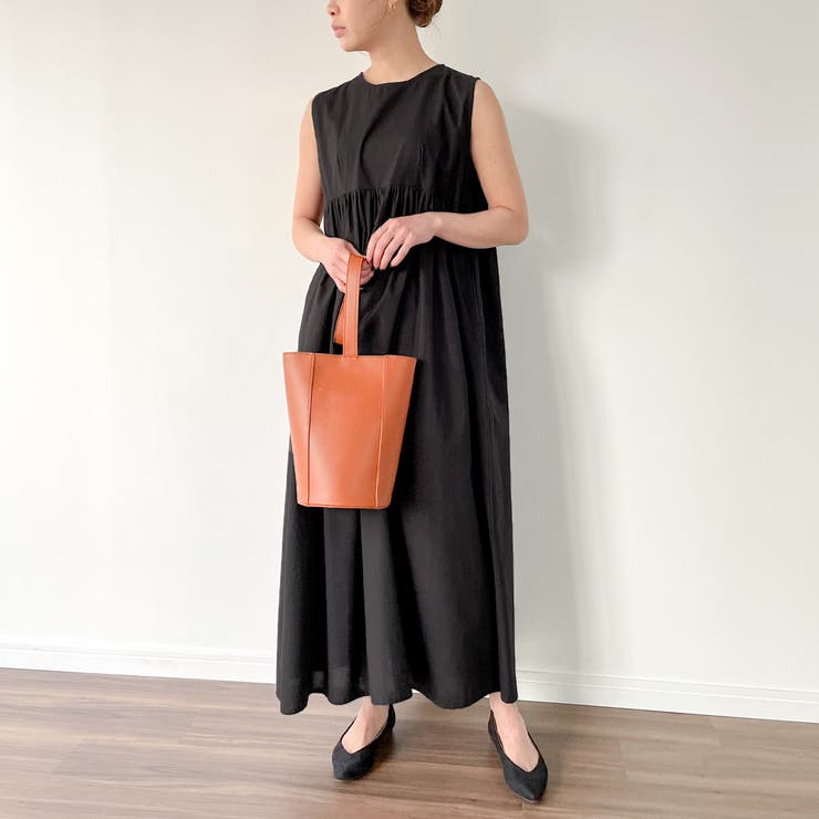 ARGUE リネン コットン Vネック ワンピース ドレス ブラック（インド  