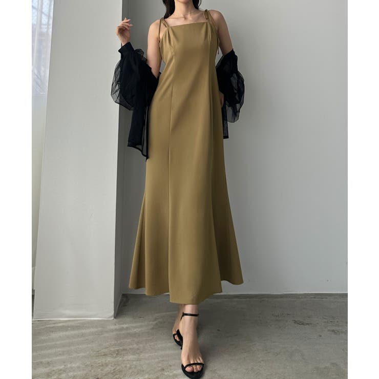 Louere 【薄くて軽いジョーゼット生地】リボンセミマーメイドキャミ