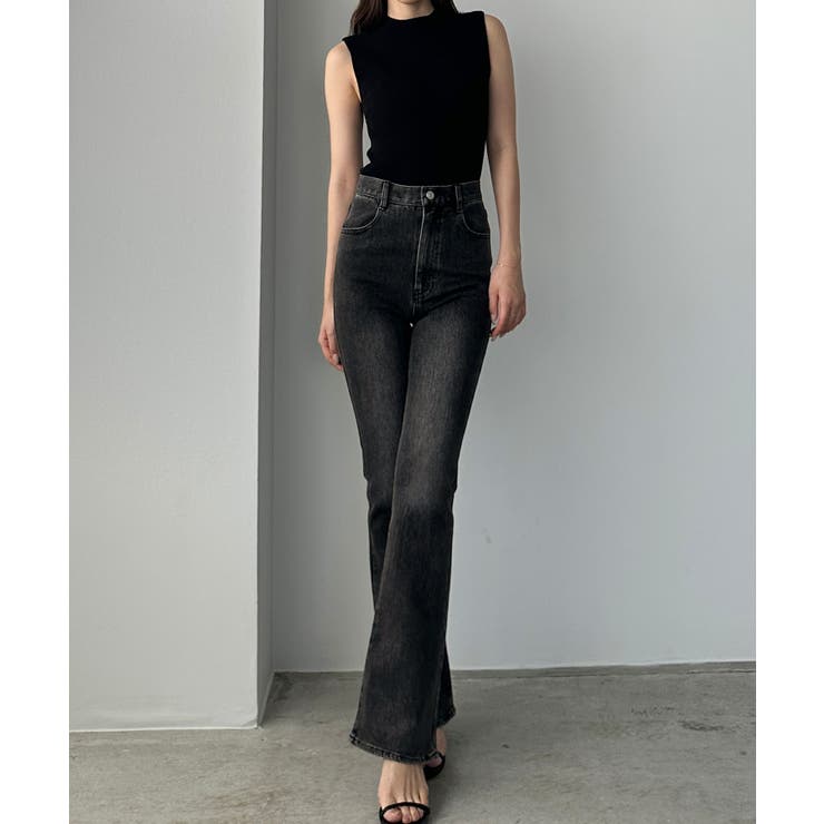 Louere ストレッチフレアデニムパンツ MT ブラック Louere ストレッチフレアデニムパンツ[品番：AMTW0012444