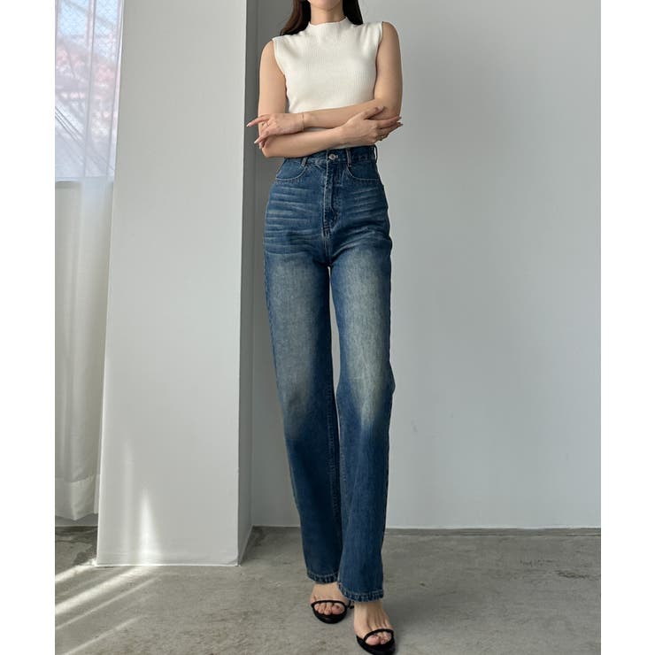 Louere ハイウエストストレートデニム　ライトブルー　STサイズ Louere ハイウエストストレートデニム[品番：AMTW0012393