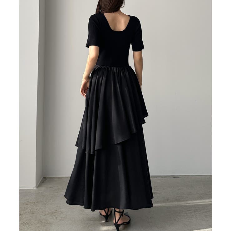 ブラック | Louere ニットドッキングティアードワンピース | Louere