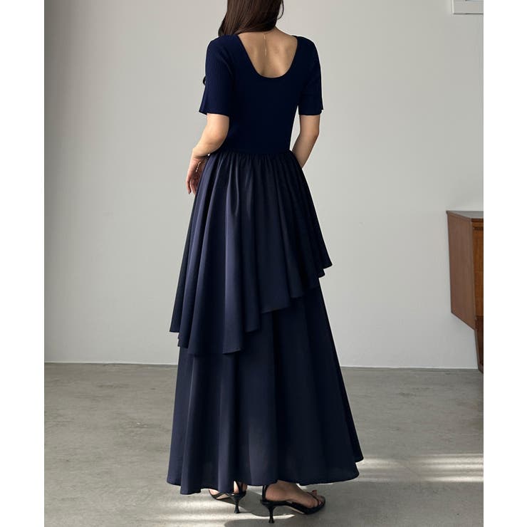 ネイビー | Louere ニットドッキングティアードワンピース | Louere