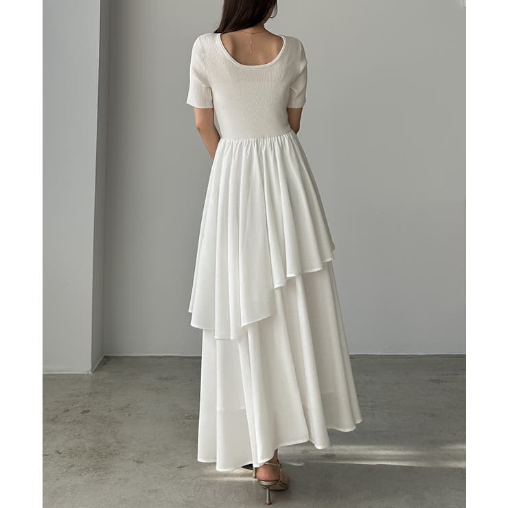 ホワイト | Louere ニットドッキングティアードワンピース | Louere