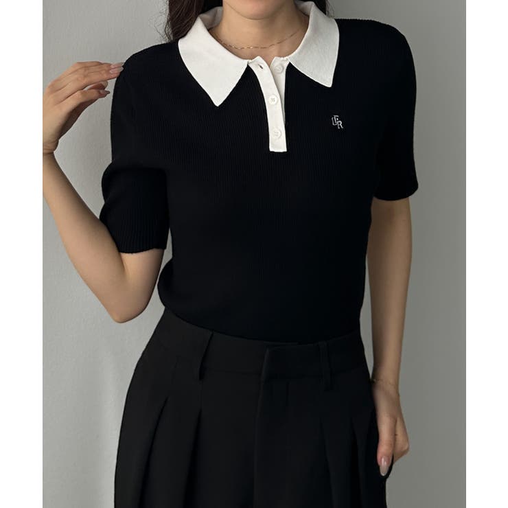 Louere ロゴ刺繍半袖リブニットポロ | Louere | 詳細画像1 