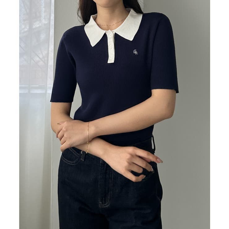 Louere ロゴ刺繍半袖リブニットポロ | Louere | 詳細画像10 