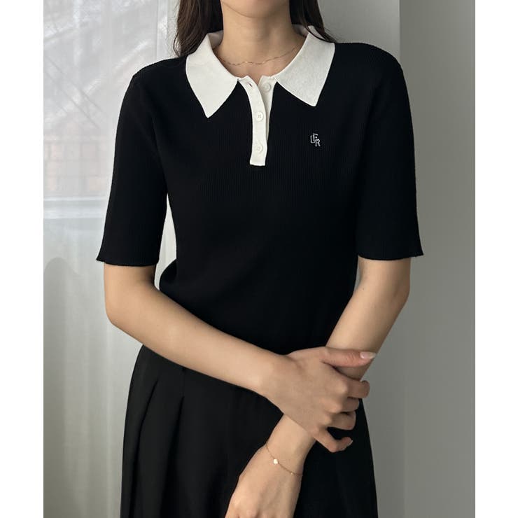 Louere ロゴ刺繍半袖リブニットポロ | Louere | 詳細画像2 