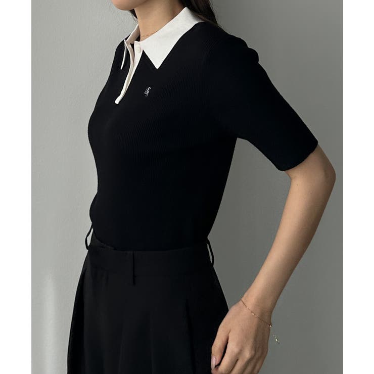 Louere ロゴ刺繍半袖リブニットポロ | Louere | 詳細画像4 