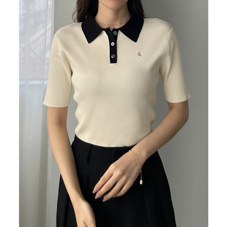 Louere ロゴ刺繍半袖リブニットポロ | Louere | 詳細画像6 