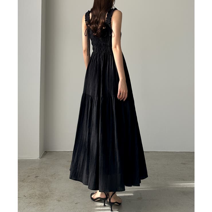 Louere フリルショルダーシャーリングキャミワンピース ペチコート付 MT Louere ワンピース フリルショルダーシャーリングキャミ