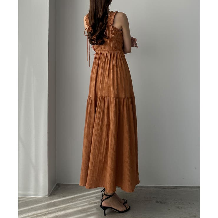 Louere フリルショルダーシャーリングキャミワンピース ペチコート付 MT Louere ワンピース フリルショルダーシャーリングキャミ